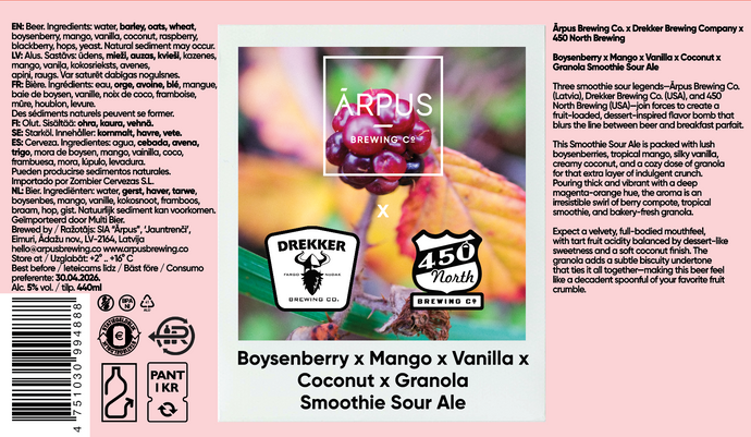 Ārpus x Drekker x 450 North Boysenberry x Mango x Vanilla x Coconut x Granola Smoothie Sour Ale