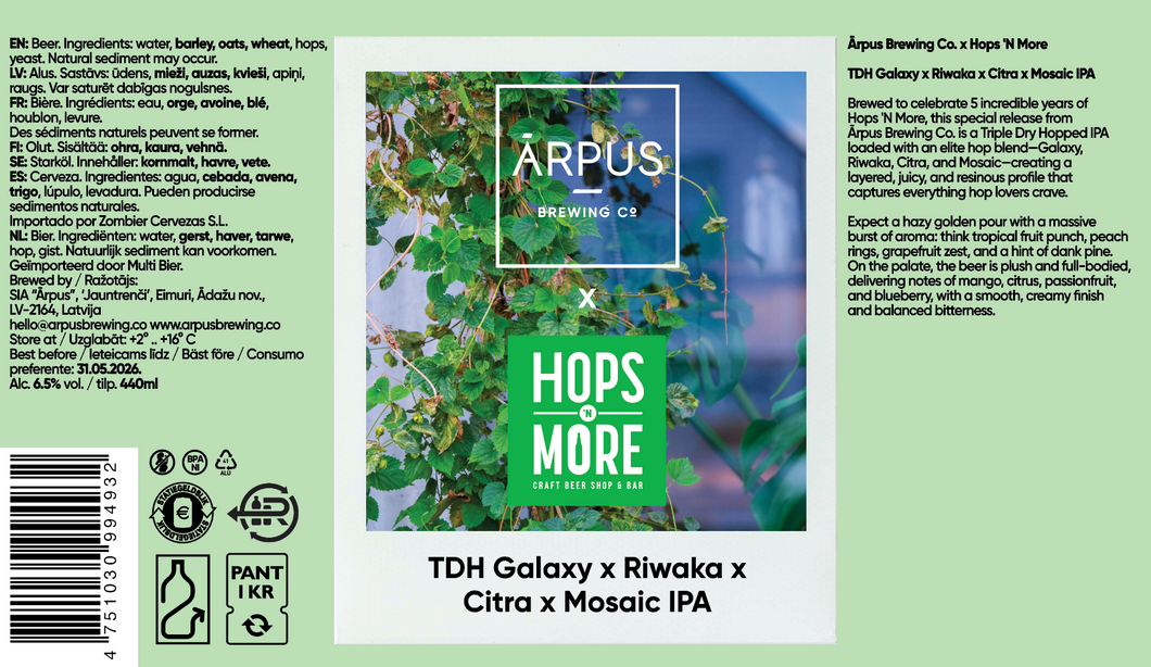 Ārpus x Hops 'n More TDH Galaxy x Riwaka x Citra x Mosaic IPA