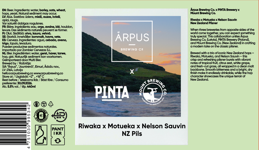 Ārpus x PINTA x Mount Riwaka x Motueka x Nelson Sauvin NZ Pils
