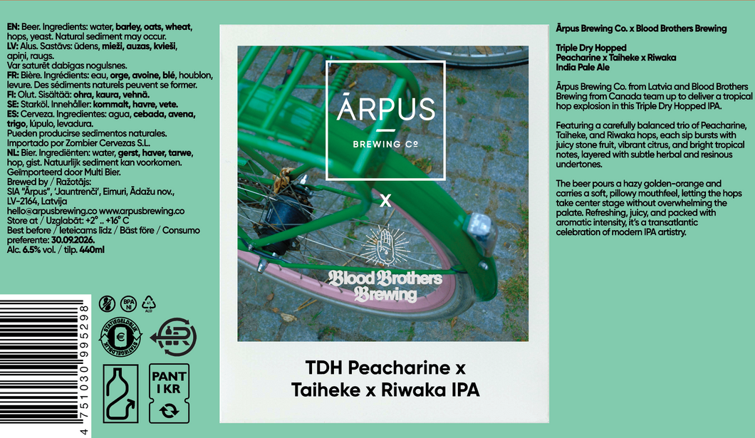 Ārpus x Blood Brothers TDH Peacharine x Taiheke x Riwaka IPA